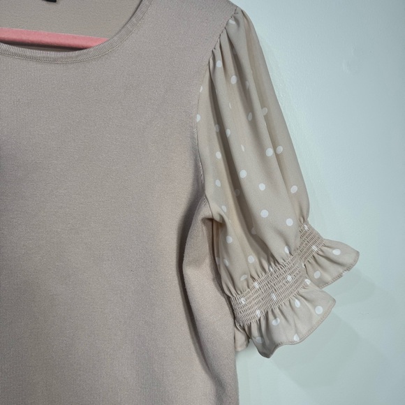 Adrianna Papell Women's Cream Sweater Short Blouse Sleeves Polka Dots Small S - Picture 3 of 5